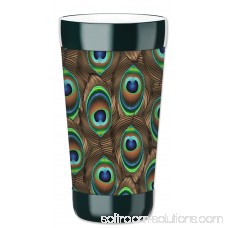 Mugzie 16-Ounce Tumbler Drink Cup with Removable Insulated Wetsuit Cover - Peacock Feathers